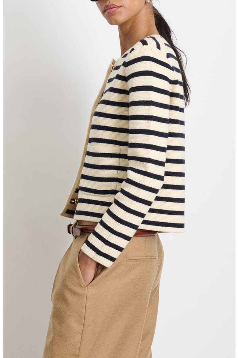 Paris Stripe Cotton & Cashmere Cardigan, Alternate, color, CREAM/ NAVY