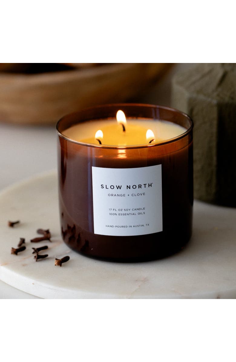 SLOW NORTH Orange + Clove - Signature 3-Wick Candle, Main, color, Brown