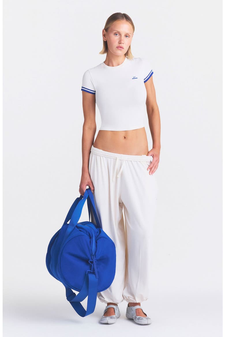 Stretch Knit Cropped Crewneck T-Shirt, Alternate, color, NSKM ACTV IVORY/ NSKM COBALT