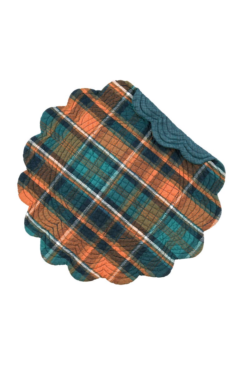 Troy Orange & Green Plaid Round 100% Cotton Set of 6 Placemats 17", Main, color, Blue
