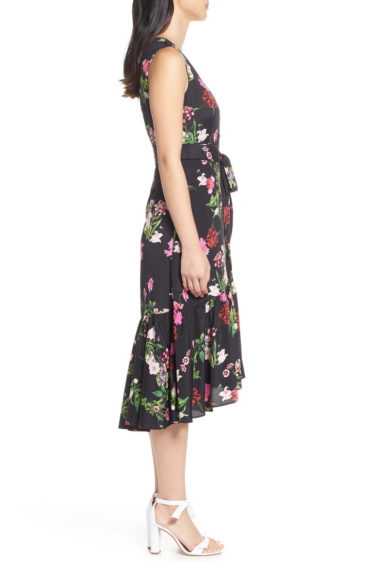Ruffle Hem Faux Wrap Dress, Alternate, color, BLACK