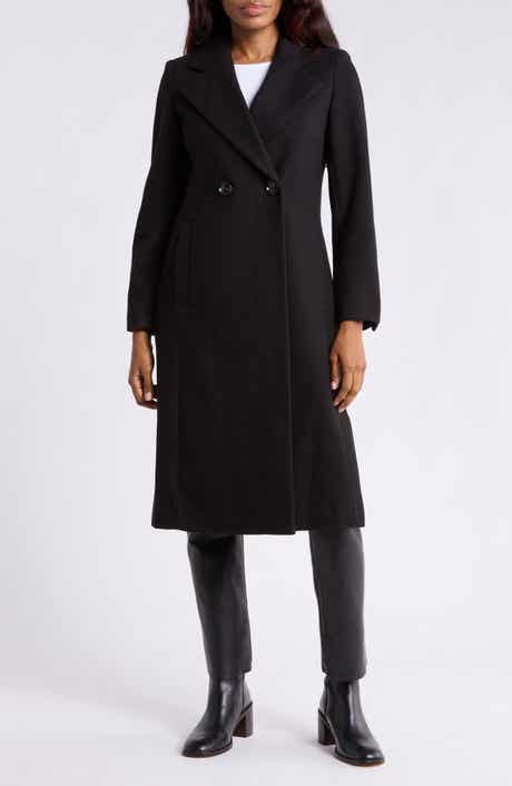 Fitted Double Breasted Notch Collar Long Coat