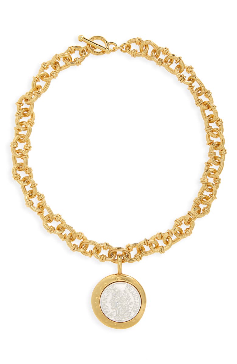 Karine Sultan Coin Pendant Chunky Necklace, Main, color,