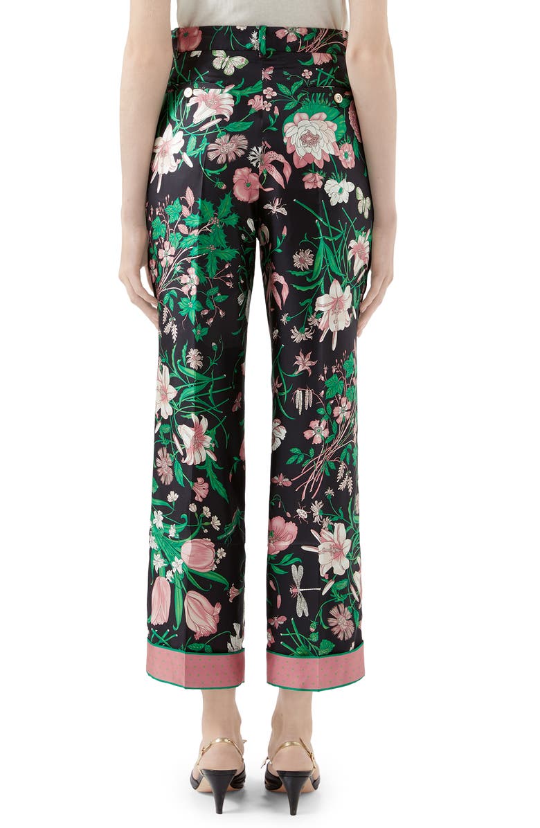 Gucci Flora Print Silk Twill Crop Pants, Alternate, color,