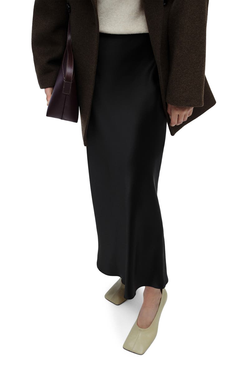 Satin Midi Skirt, Main, color, BLACK