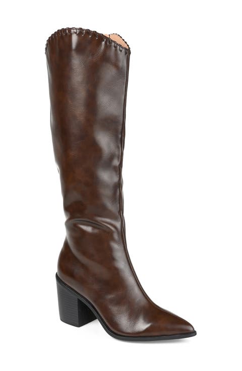 Daria Whipstitch Tall Vegan Leather Western Boot (Women)