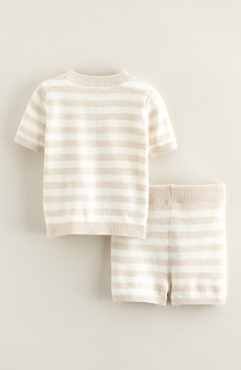 Nordstrom Stripe Short Sleeve Knit Henley & Shorts Set, Alternate, color, Beige Oatmeal Heather Stripe