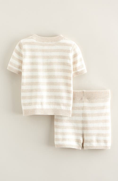 Nordstrom Stripe Short Sleeve Knit Henley & Shorts Set In Neutral