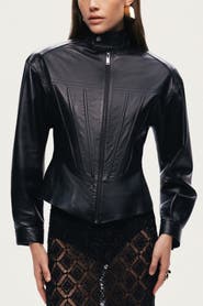Nocturne Zip-Front Fitted Leather Jacket