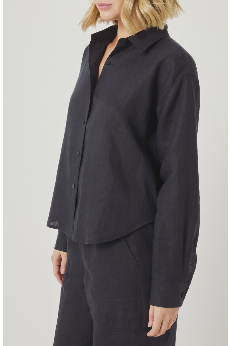 Stella Linen Button-Up Shirt, Alternate, color, LEAD GREY