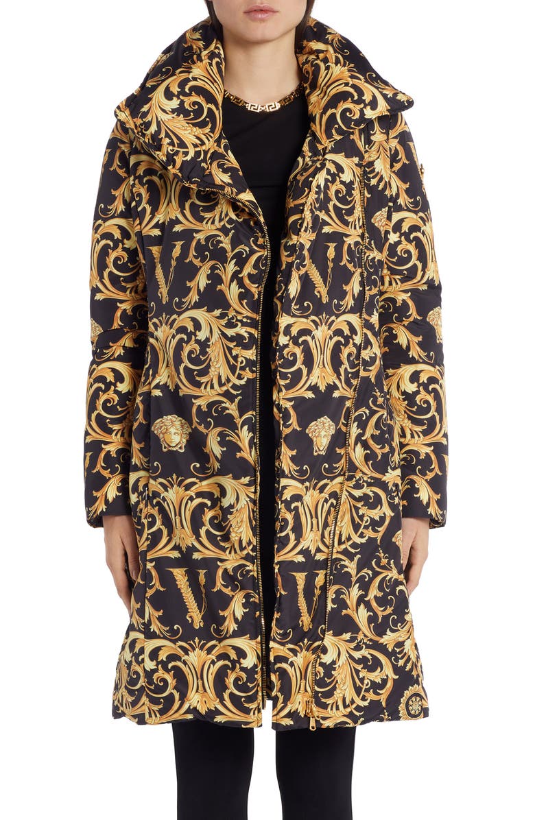 Versace V-Barocco Print Down Puffer Coat, Main, color, 