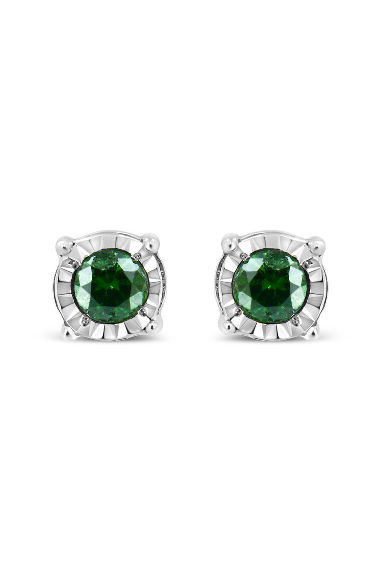 Silver Rose Green Diamond Solitaire Stud Earrings, Main, color, White