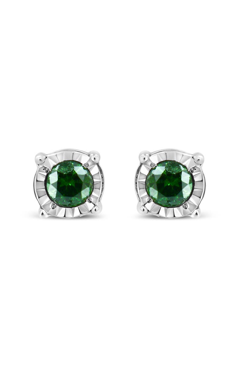 Haus of Brilliance Silver Rose Green Diamond Solitaire Stud Earrings, Main, color, White