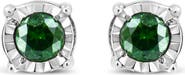Haus of Brilliance Silver Rose Green Diamond Solitaire Stud Earrings