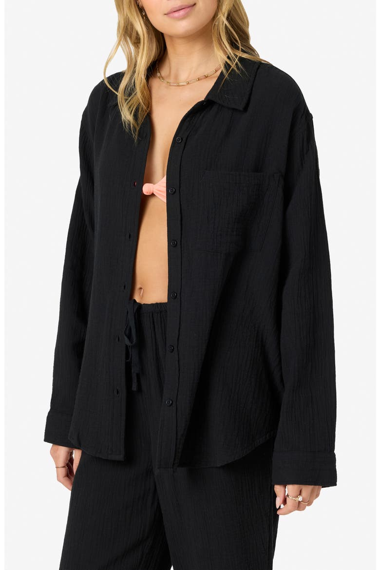 Leni Oversize Cotton Gauze Button-Up Shirt, Alternate, color, BLACK