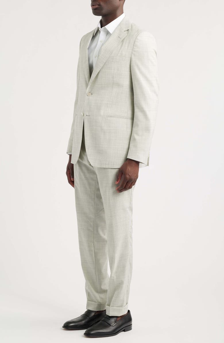 BOSS Huge Slim Fit Tan & Grey Microcheck Virgin Wool Suit, Alternate, color, Open Grey