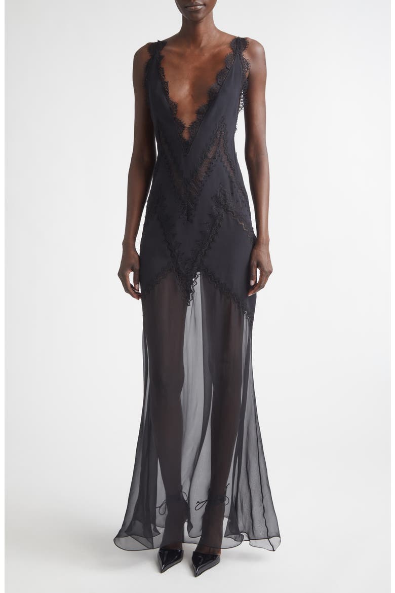Enverse Satin Lace Slipdress, Main, color, BLACK