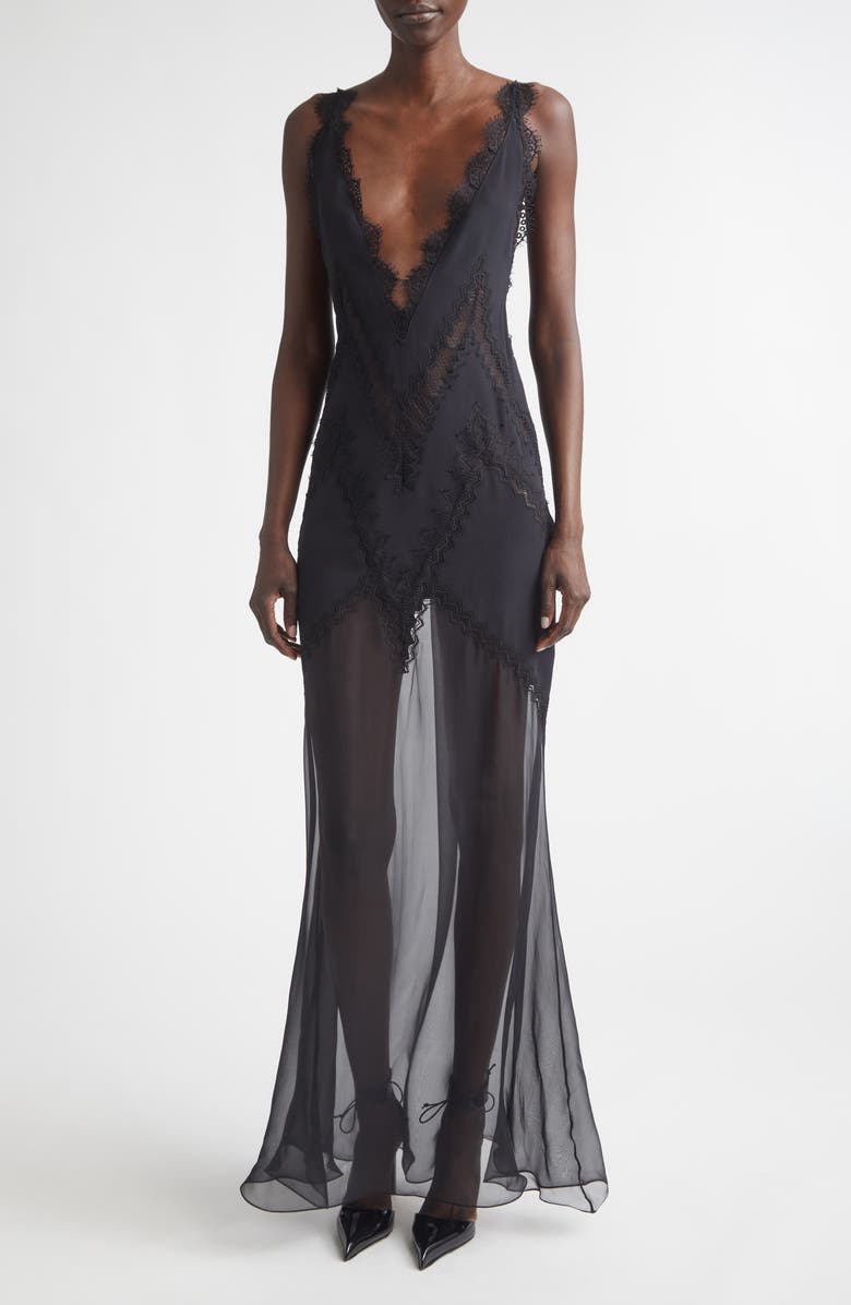 TOM FORD Enverse Satin Lace Slipdress, Main, color, Black