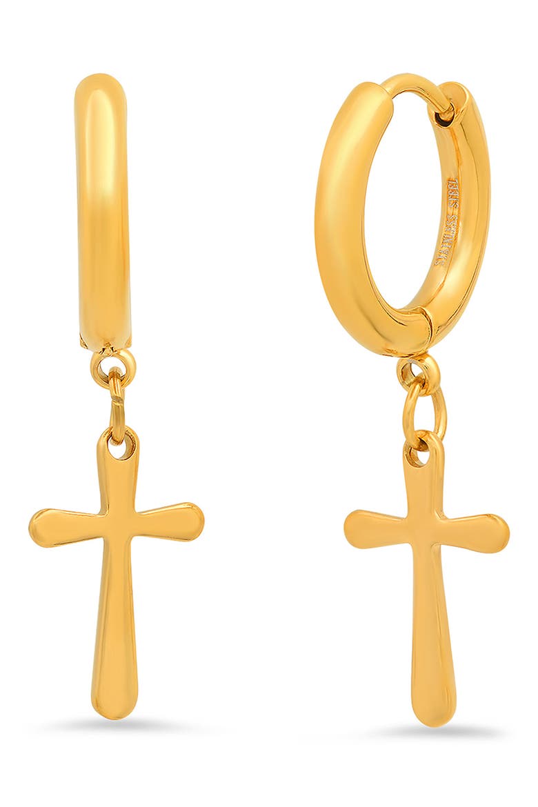 18K Yellow Gold Plated Cross Hoop Earrings, Main, color, YELLOW