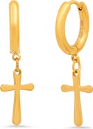 STEELTIME 18K Yellow Gold Plated Cross Hoop Earrings