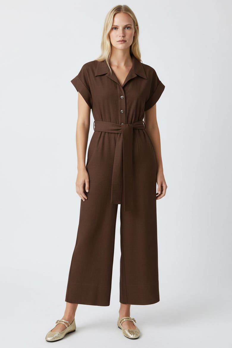 Leatrice Short Sleeve Belted Midi Jumpsuit, Alternate, color, Brown