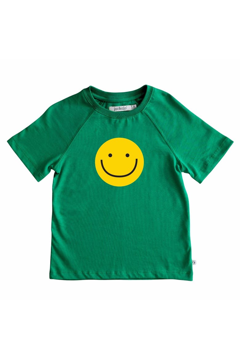 Kids' Organic Cotton Happy Face Graphic T-Shirt, Main, color, Parakeet