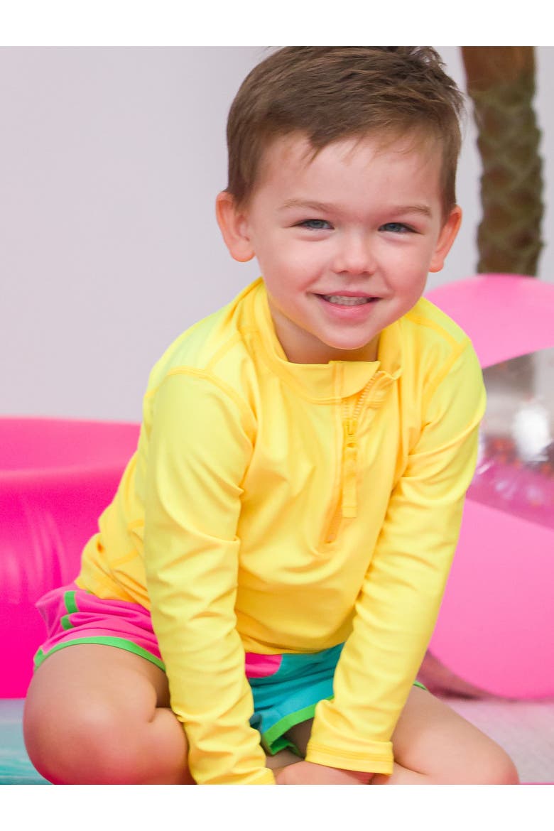 Boys UPF50+ Sun Protected Zipper Long Sleeve Rash Guard, Alternate, color, Neon Yellow