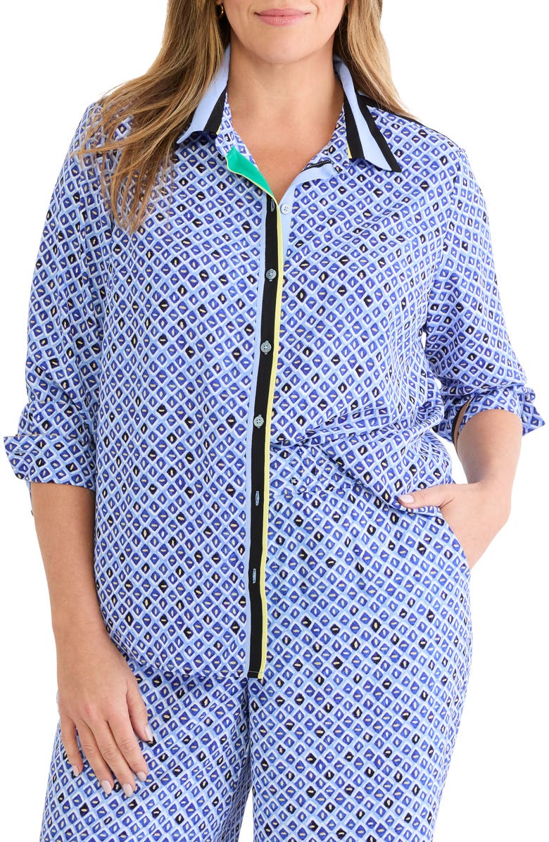 NIC+ZOE Mosaic Stripe Shirt, Main, color, Blue Multi
