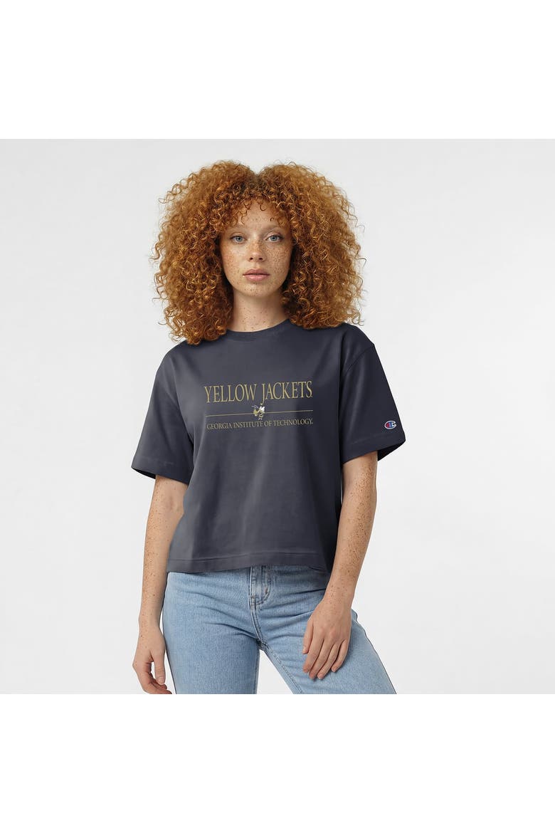 Women's Champion  Navy Georgia Tech Yellow Jackets Waist Length Wordmark T-Shirt, Main, color, Navy