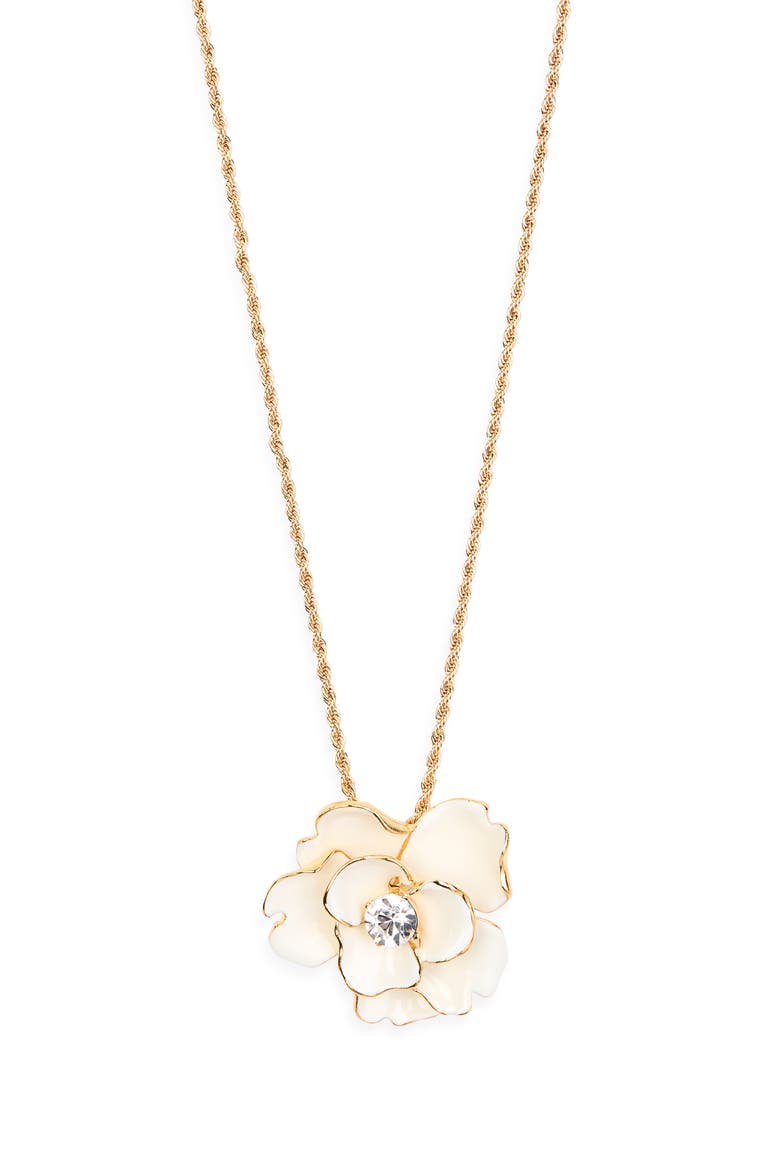 Crystal & Enamel Flower Pendant Necklace, Main, color, WHITE