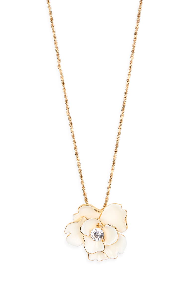 Kenneth Jay Lane Crystal & Enamel Flower Pendant Necklace, Main, color, 