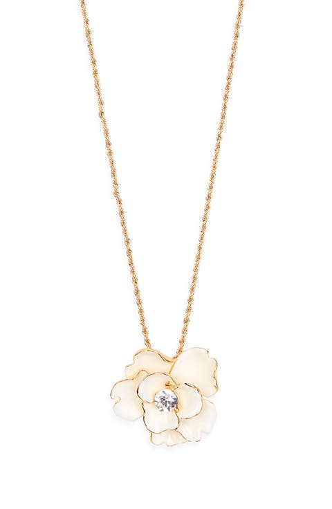 Crystal & Enamel Flower Pendant Necklace