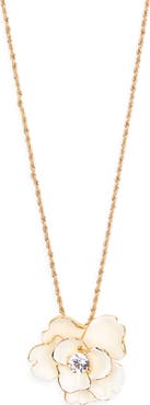 Kenneth Jay Lane Crystal & Enamel Flower Pendant Necklace