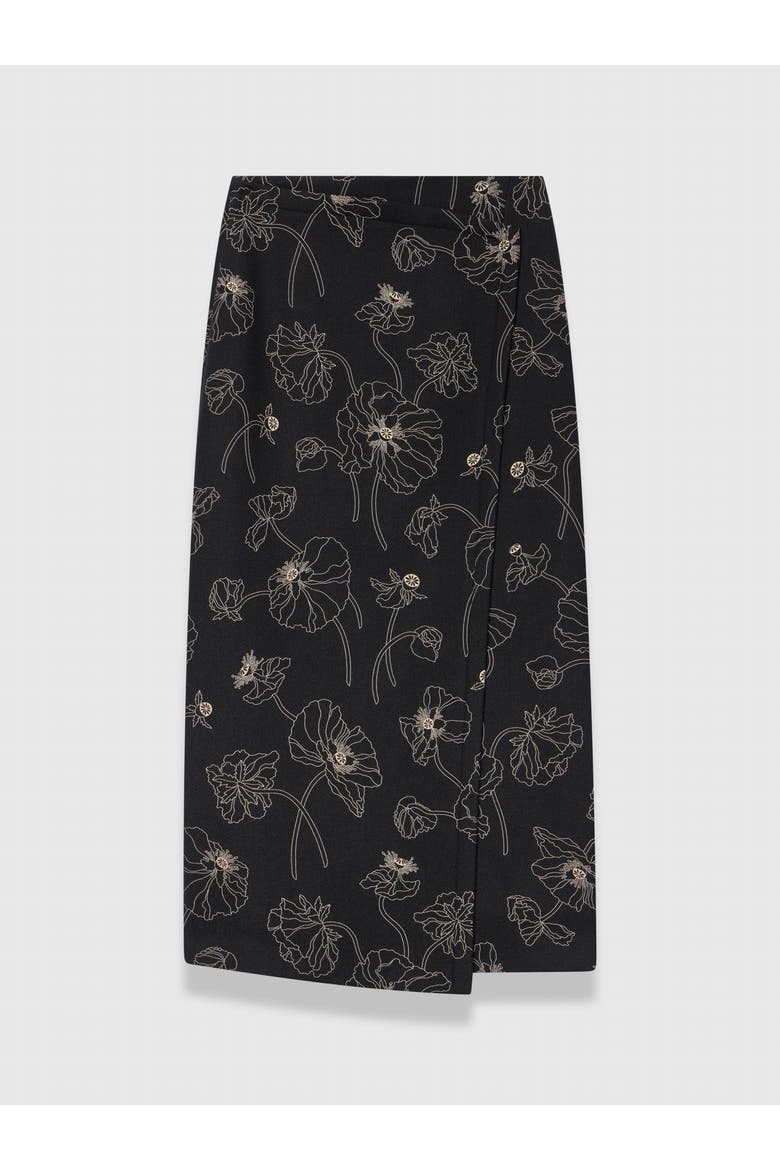 Mid Rise Printed Wool Midi Skirt, Alternate, color, Black