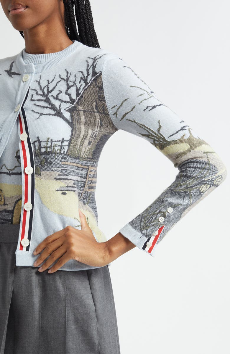 Thom Browne Seasonal Print Cashmere Cardigan, Alternate, color, Light Blu