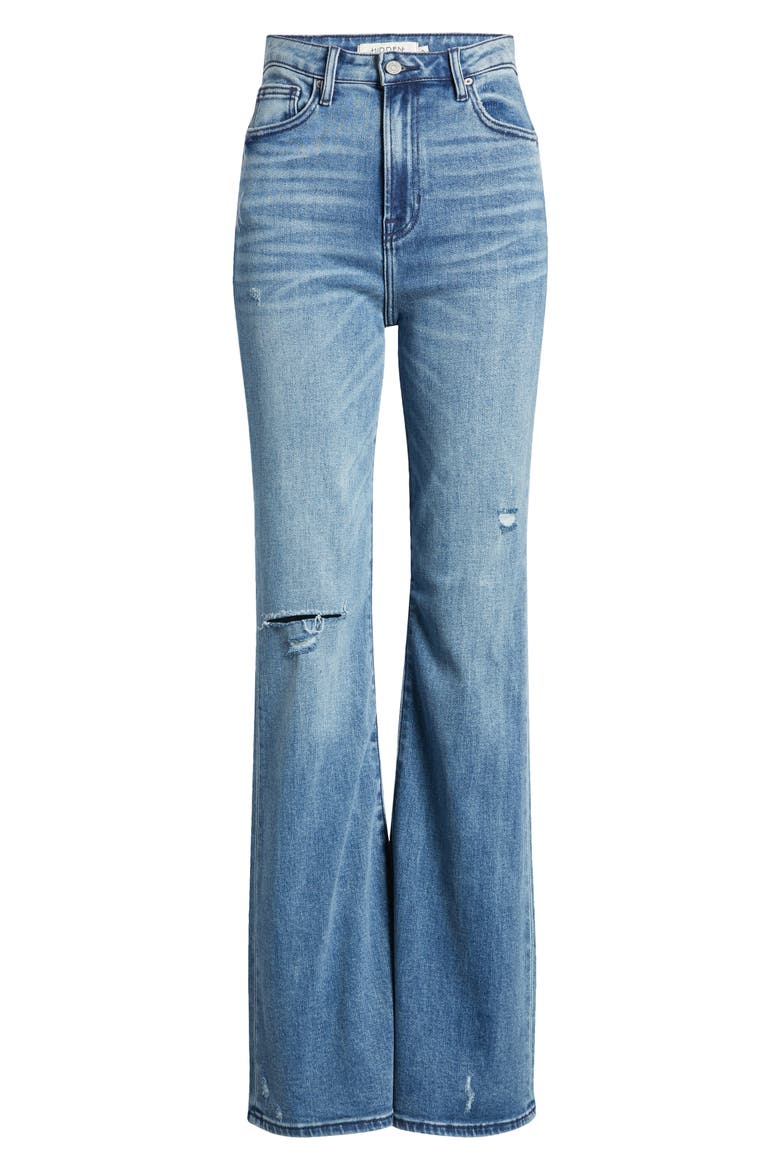 Ripped High Waist Flare Jeans, Alternate, color, MEDIUM WASH