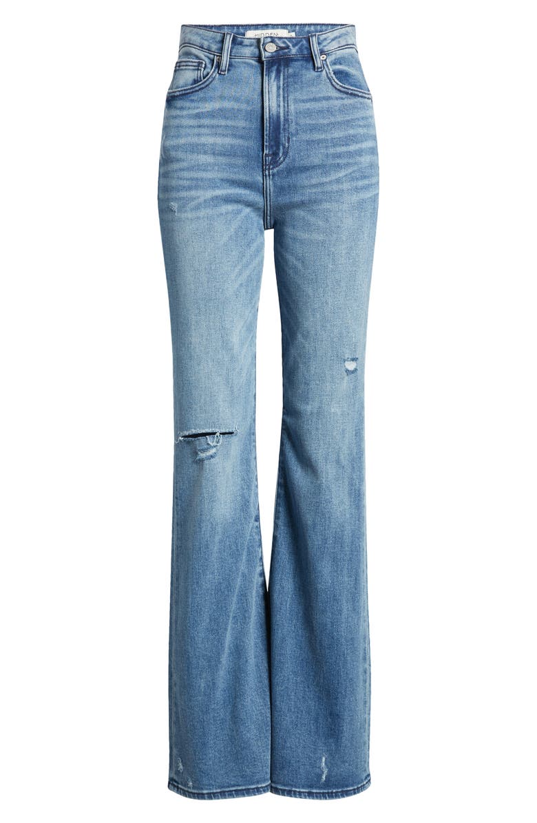 HIDDEN JEANS Ripped High Waist Flare Jeans, Alternate, color, Medium Wash