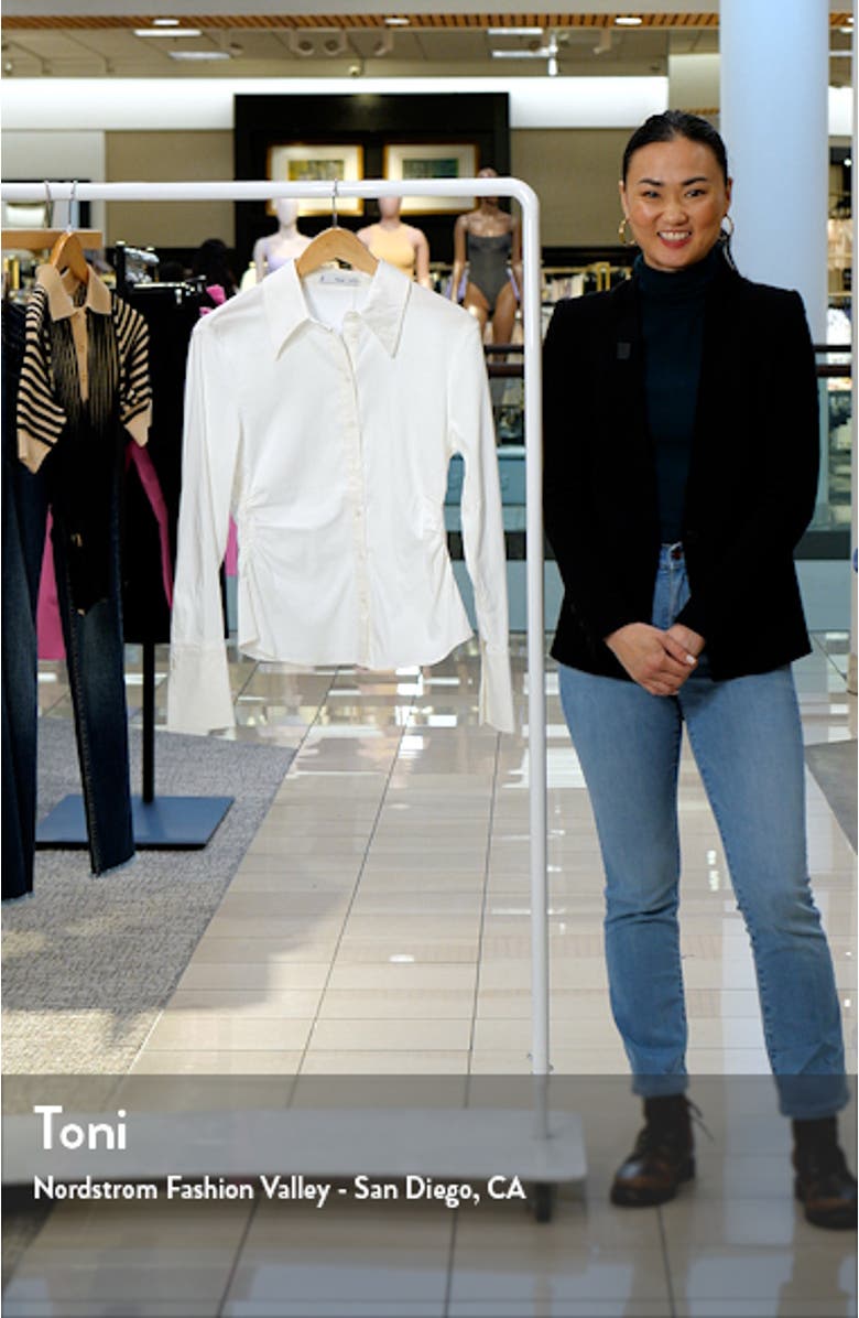 Fitted Ruched Button-Up Shirt, sales video thumbnail