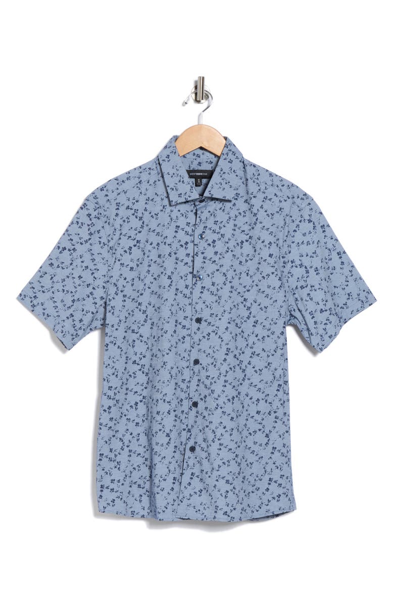 WESTZEROONE Nicolas Short Sleeve Button-Up Shirt, Alternate, color, Navy