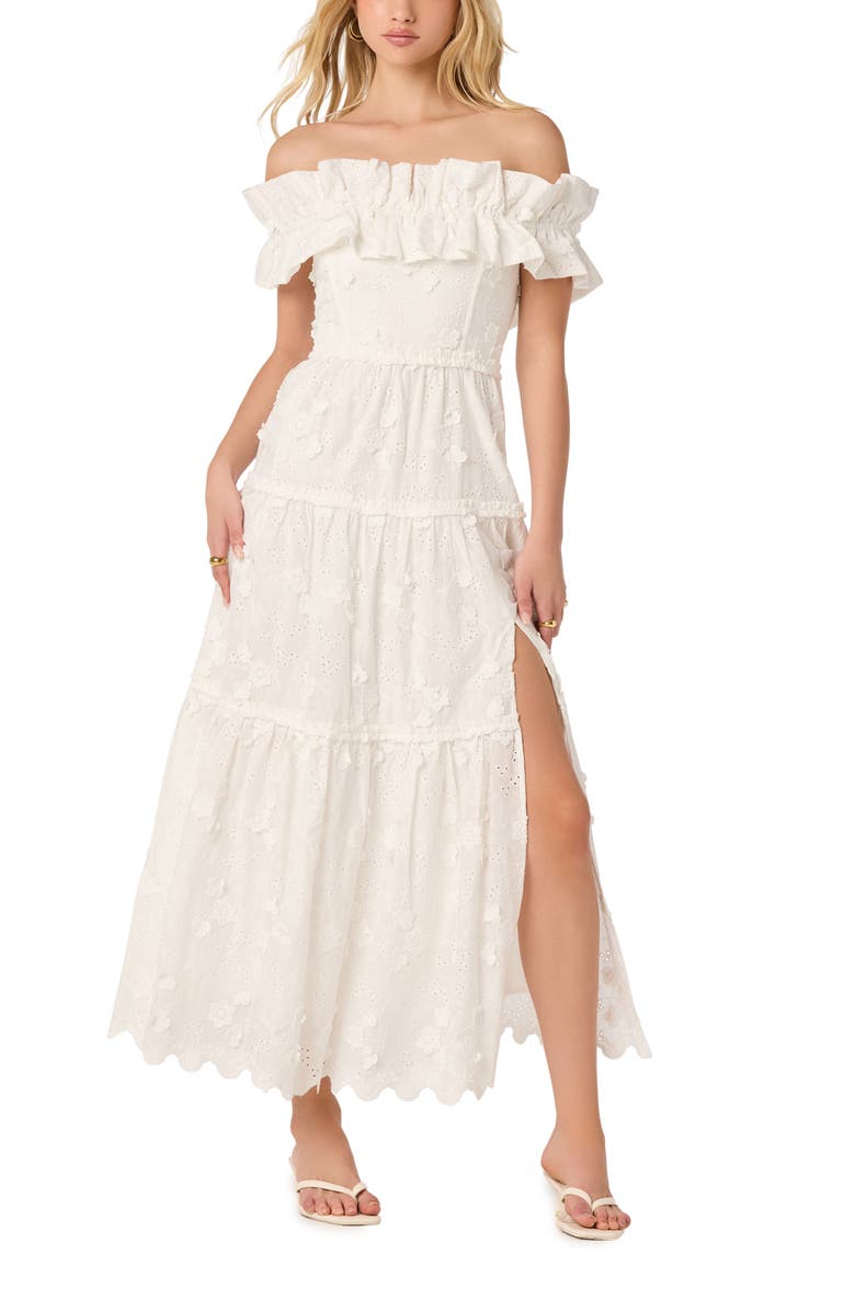 ASTR the Label Piccola Off the Shoulder Cotton Eyelet Dress, Main, color, White