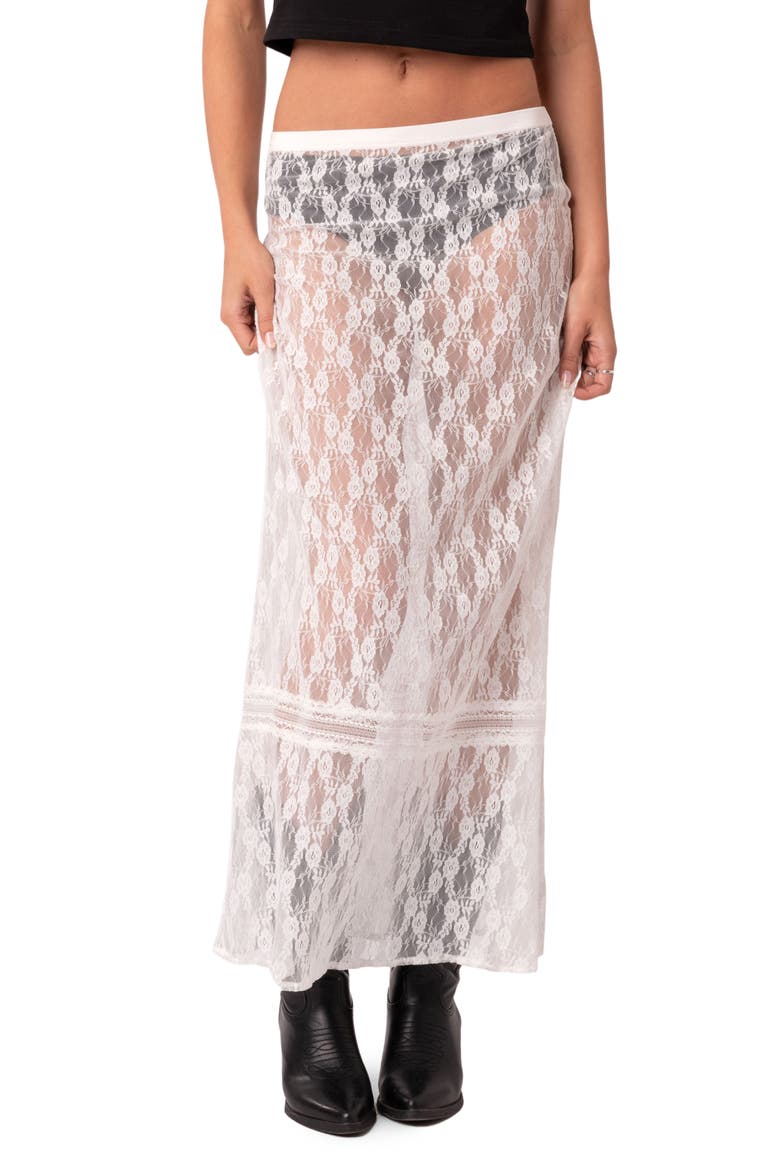 Sandra Sheer Lace Maxi Skirt, Main, color, WHITE