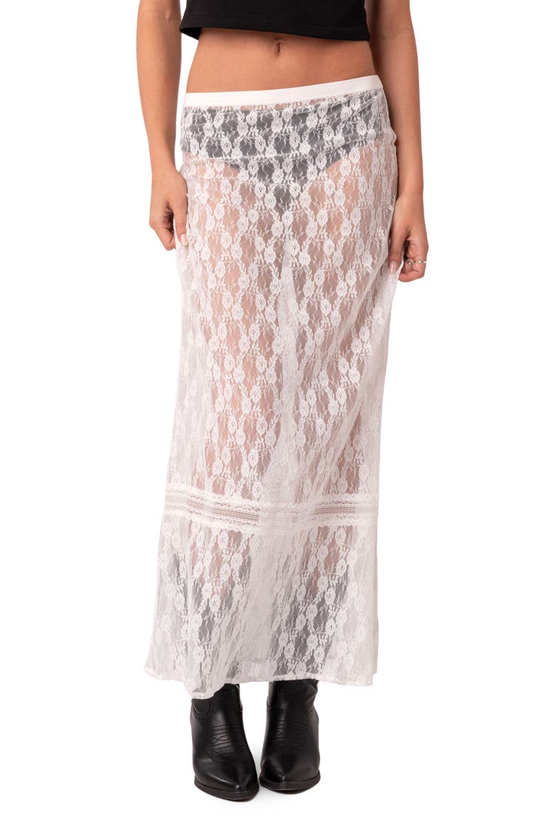 EDIKTED Sandra Sheer Lace Maxi Skirt, Main, color,