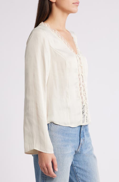 Treasure & Bond Lace Trim Satin Button-up Shirt In Ivory Dove