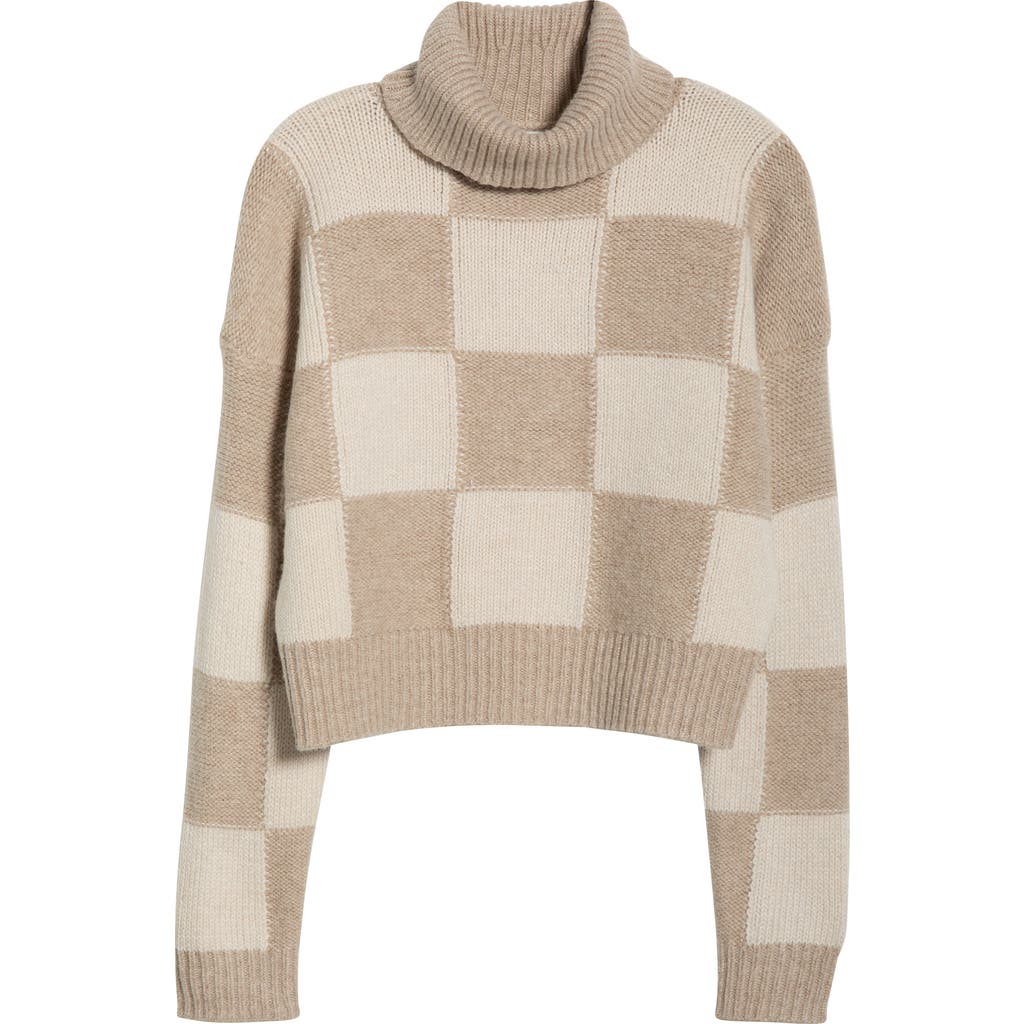 Splendid Thea Check Crop Turtleneck Sweater In Brown