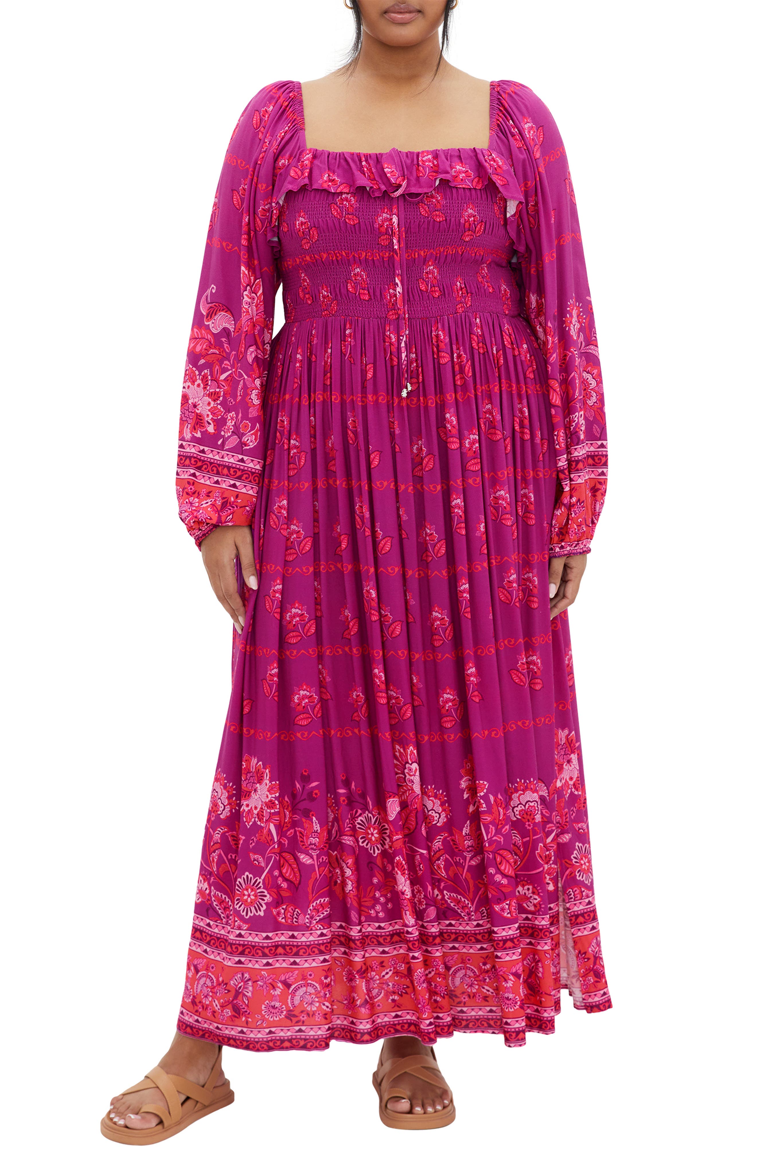 City Chic Estelle Print Long Sleeve Maxi Dress