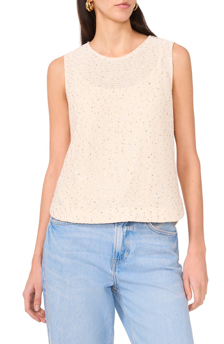 Vince Camuto Sequin Sweater Tank, Main, color, Almond