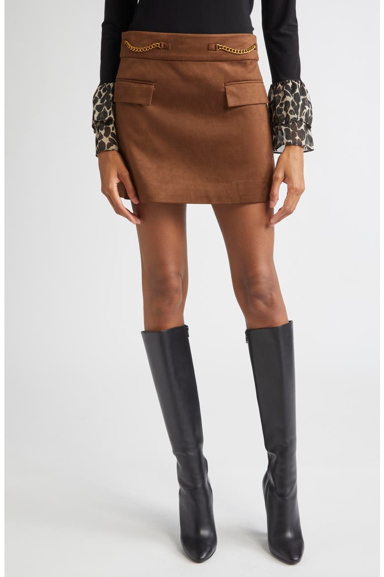 Martha Chain Detail Miniskirt, Main, color, COFFEE