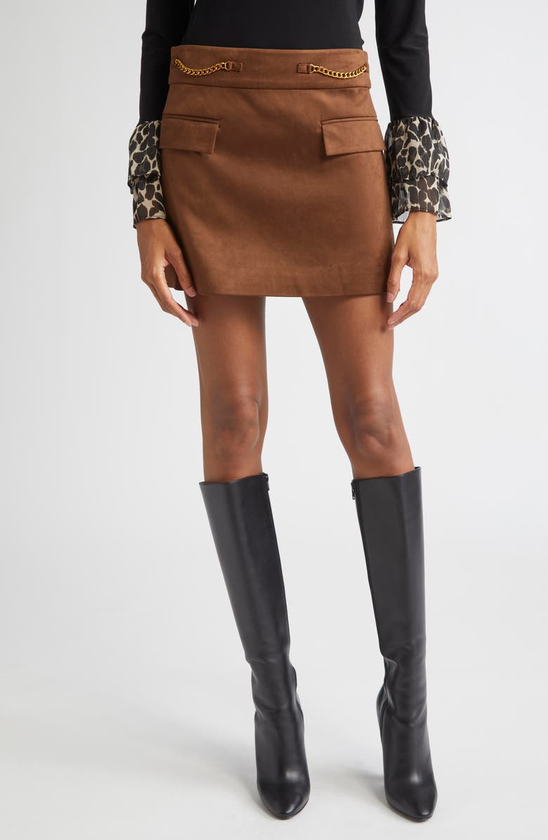 Ramy Brook Martha Chain Detail Miniskirt, Main, color, Coffee