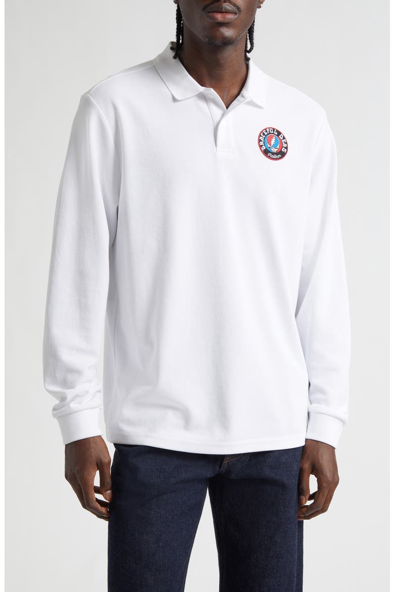 Grateful Dead Stealie Long Sleeve Polo, Main, color, WHITE