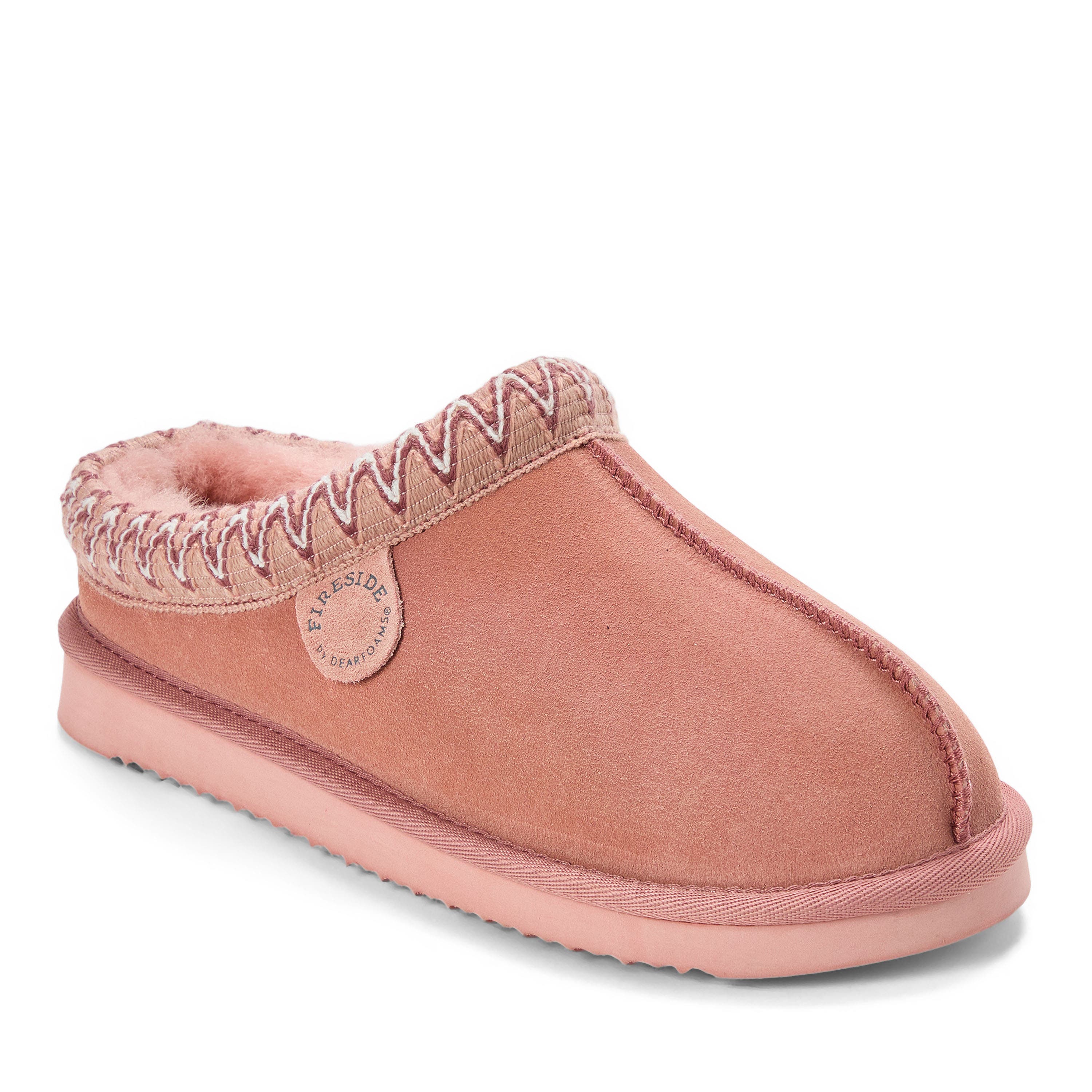 Fireside Greta Genuine Shearling Clog Slipper with Embroidery, Main, color, DUSTY PINK
